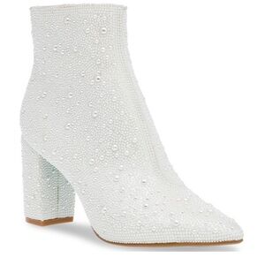 Betsey Johnson White Pearl Embellished Heeled Boots